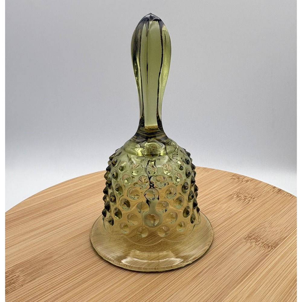 Vintage Fenton Colonial Green Hobnail Bell 1972-1973 Original Milk Glass Clapper